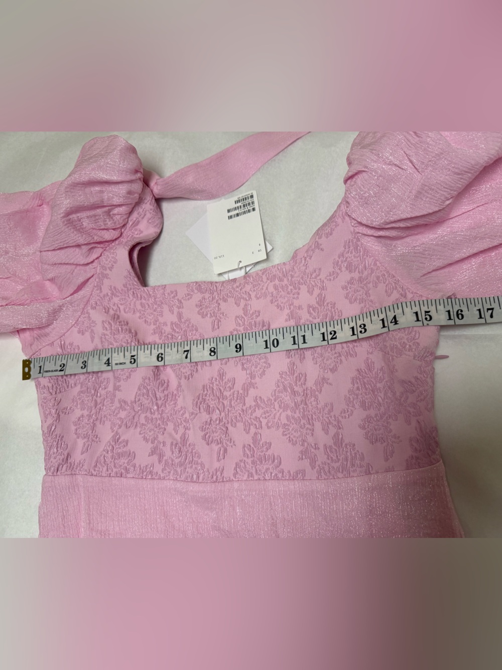 NwT & Other Stories Shimmer Bow Puff Sleeve Pink Textured Mini Dress🌸 - Picture 3 of 12